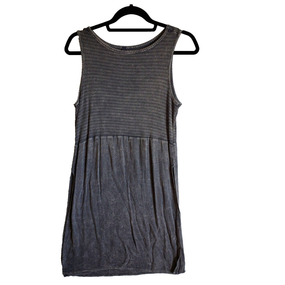 Nu Label Dress Sleeveless Tank Tunic Black Gray Side Slit Style KT1878D Small
